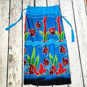 Vintage 90s Thailand Souvenir Blue Red Angel Fish Ocean Sea Coastal Wrap Skirt